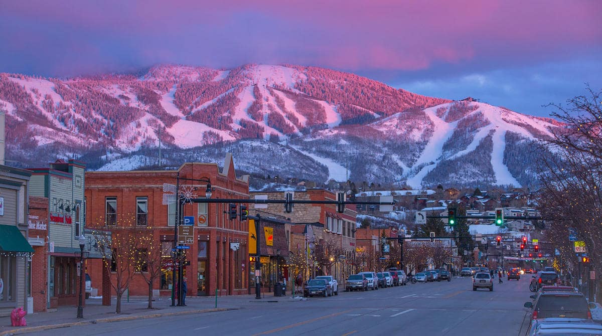 Sunset over steamboat ski resort