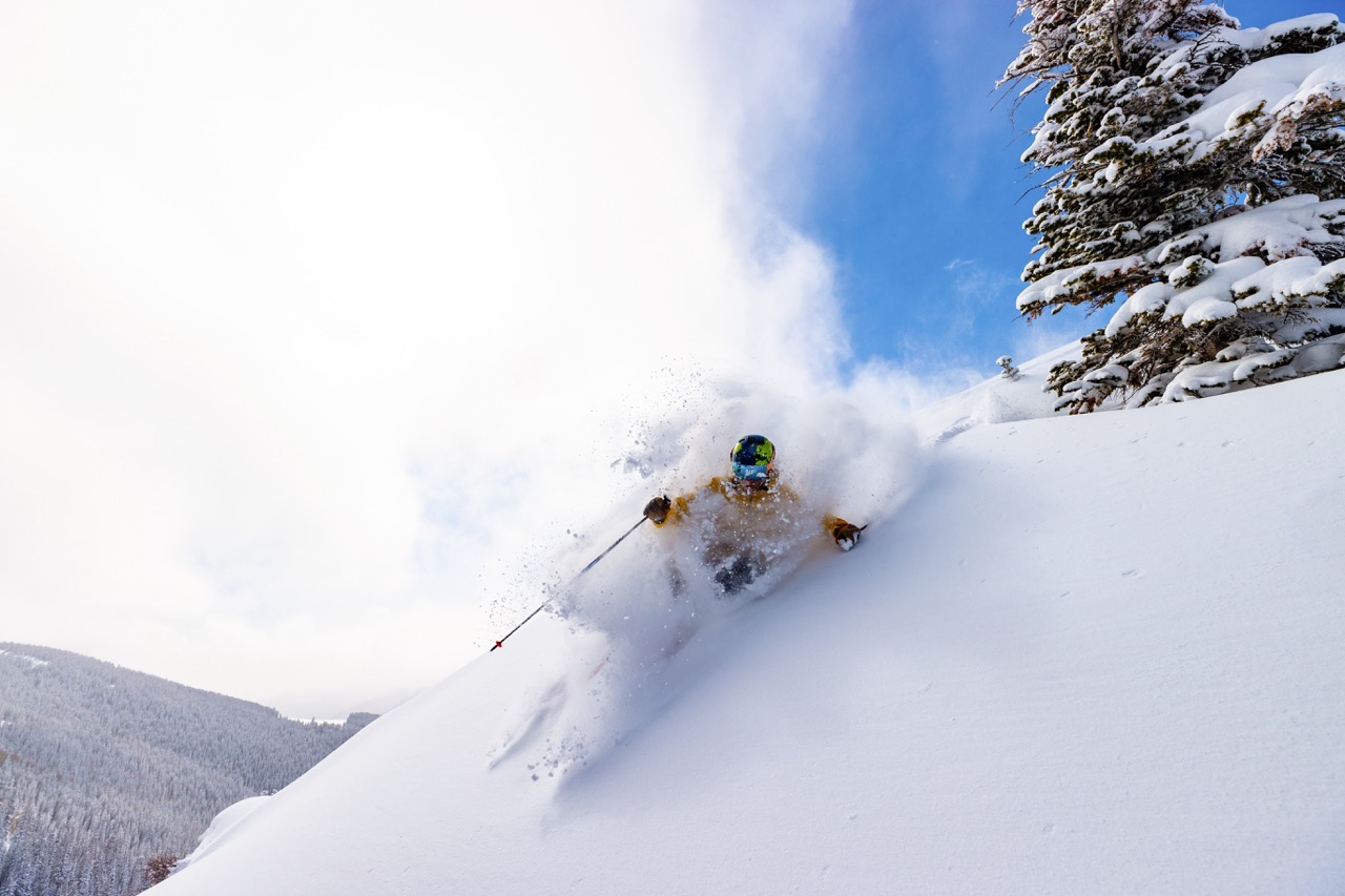 Willie Volckhausen skiing on Ajax mountan in Aspen, CO.