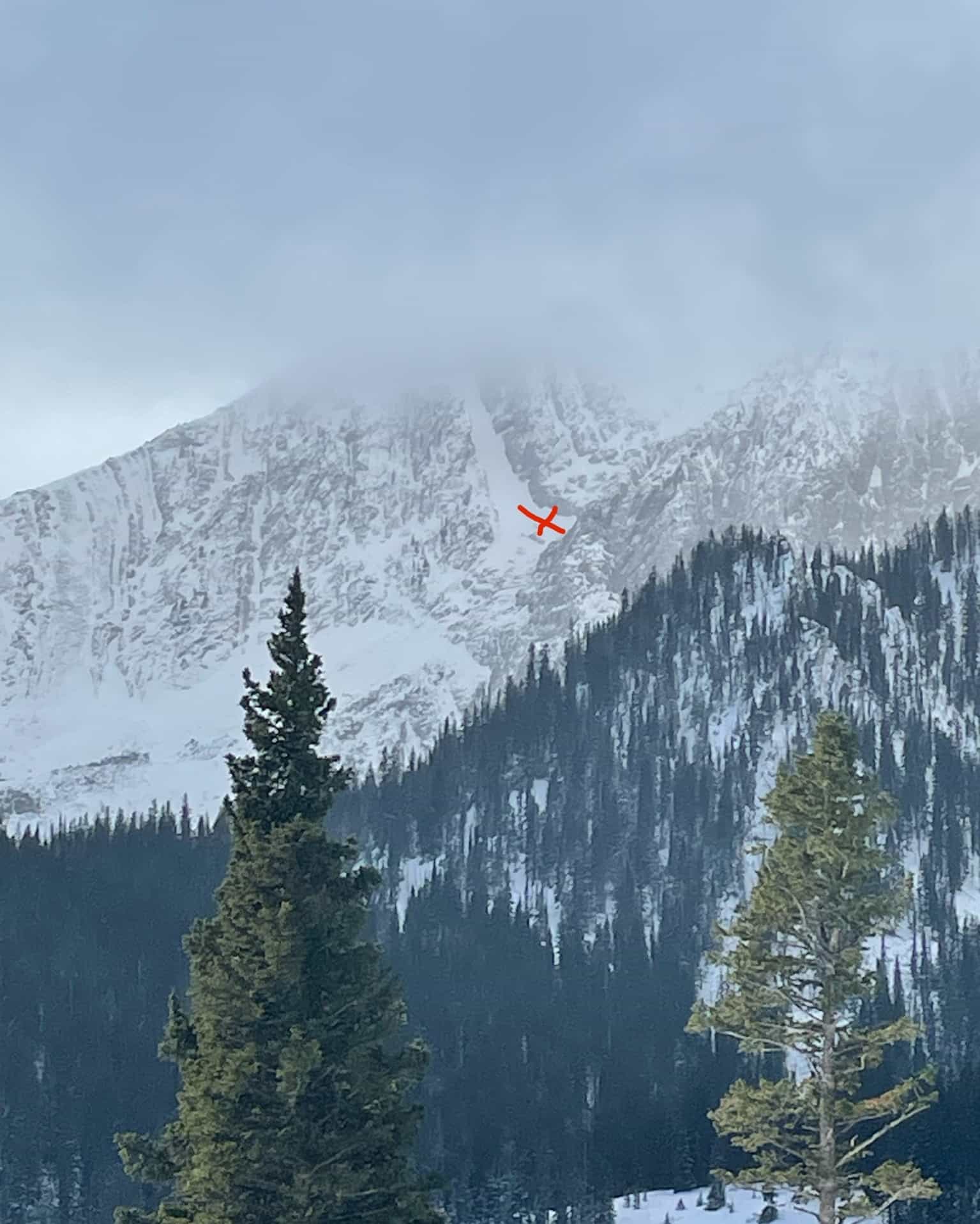 avalanche location in the great one couloir montana