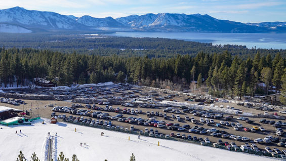 full parking lot at Heavenly Valley