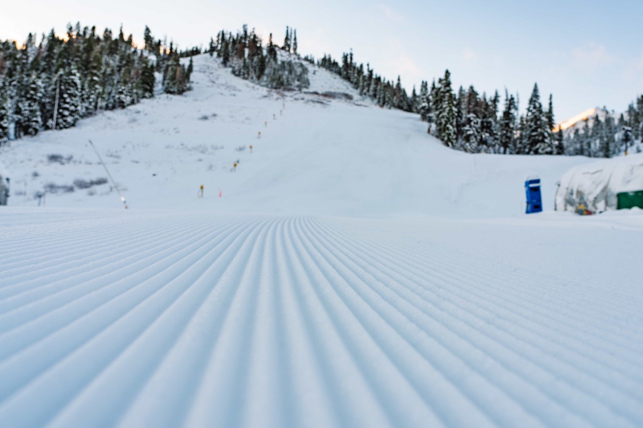 freshly groomed corduroy at Palisades Tahoe 