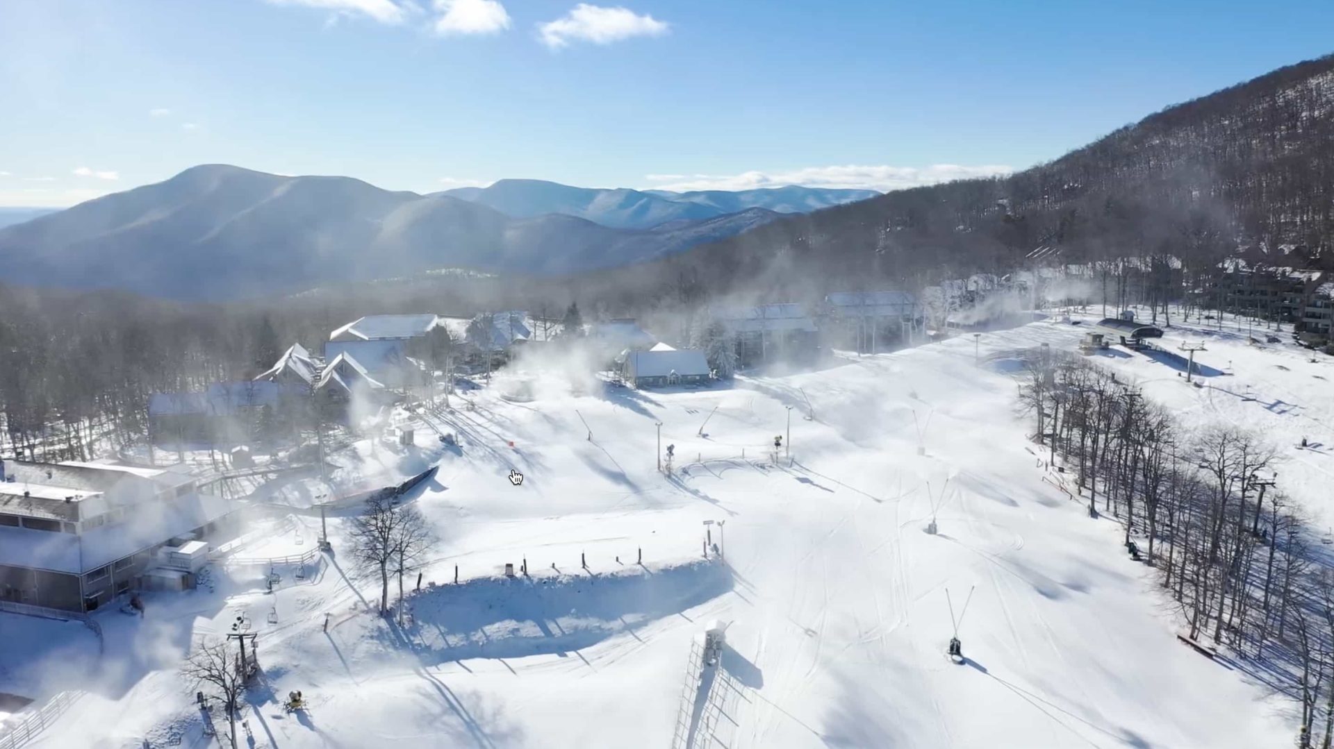 wintergreen resort virginia with snow guns blowing fresh snow on pistes