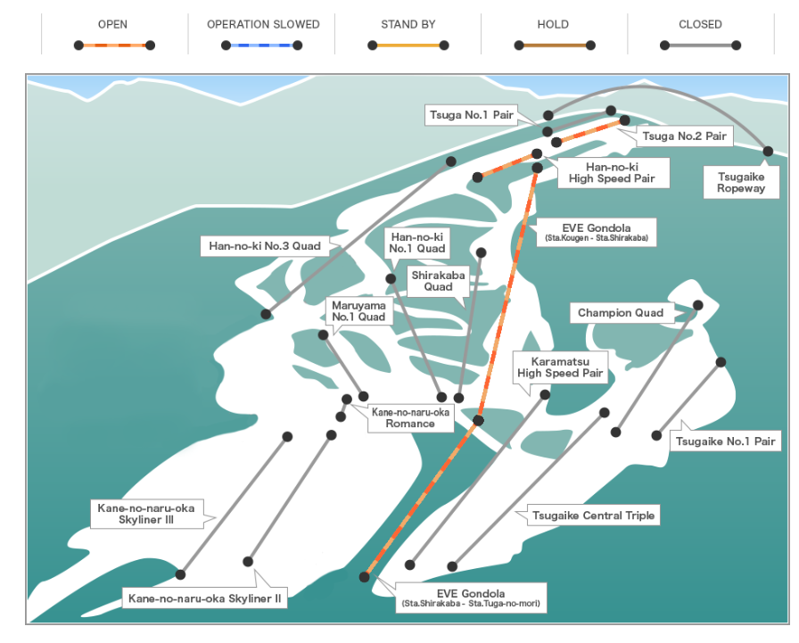 Hakuba Valley - Tsugaike Lift Status Map December 3 2023