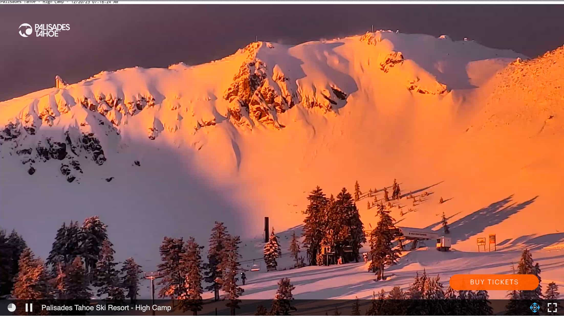 Palisades Tahoe sunrise over snowy mountain