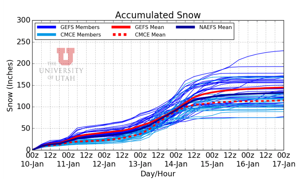 Alta Utah ensemble snow totals