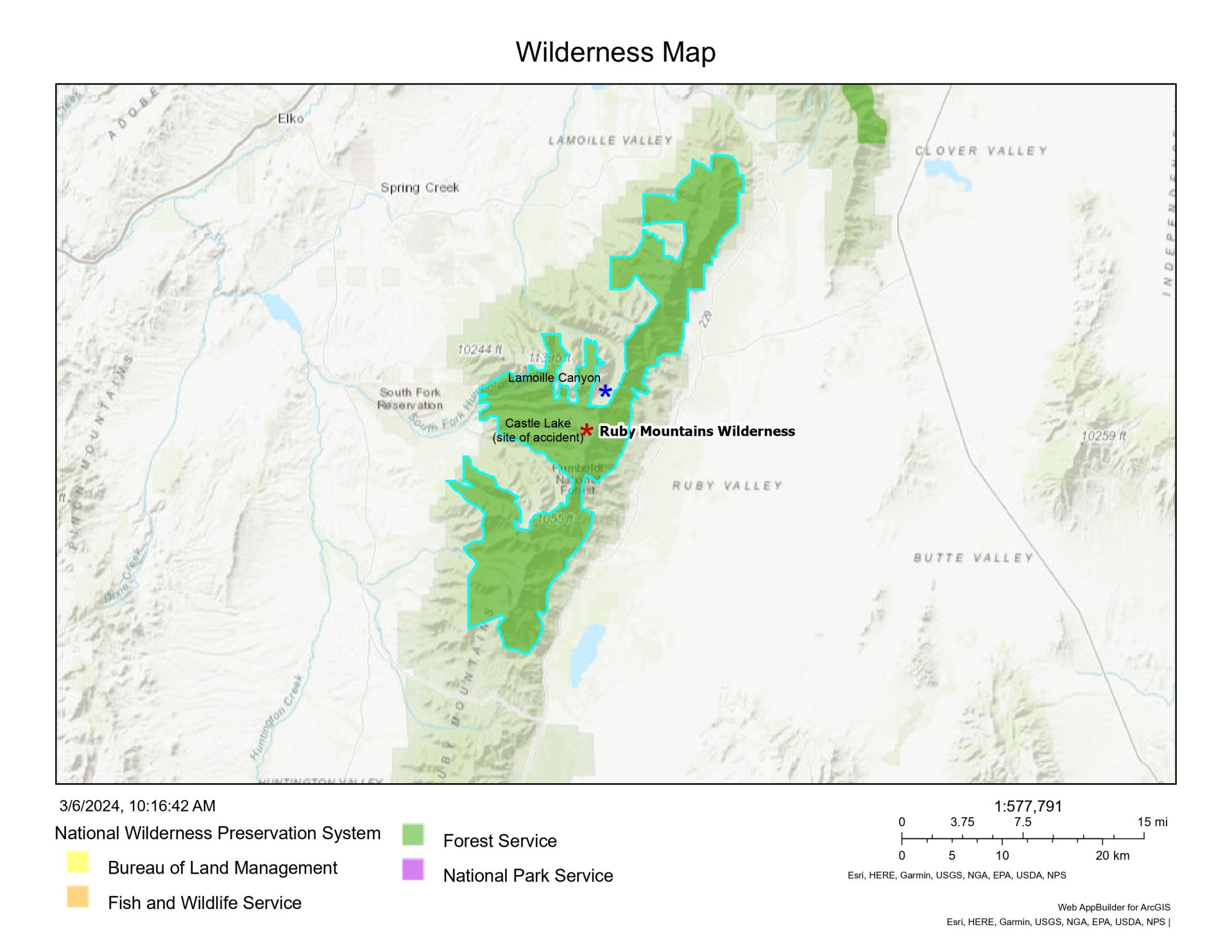 The red asterisk is the location of the avalanche. Photo Credit: ArcGIS