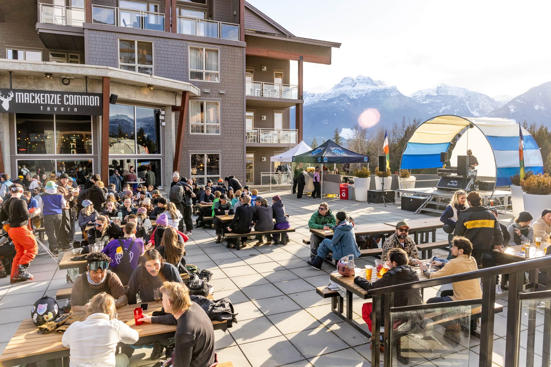 Revy spring skiing patio lunch