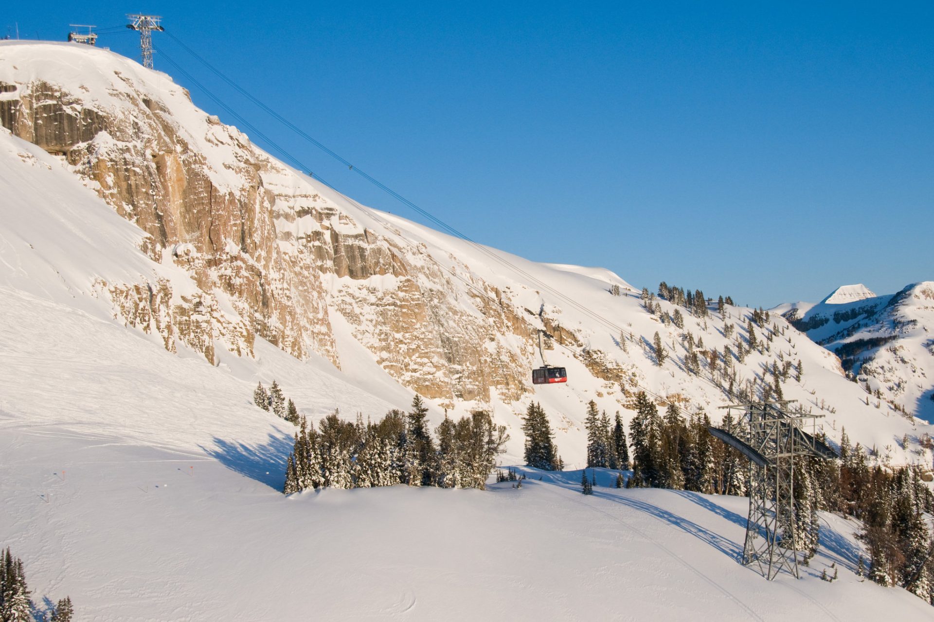 Looking toward the tram from the Rendezvous Trail. Photo Credit: Ski Butlers