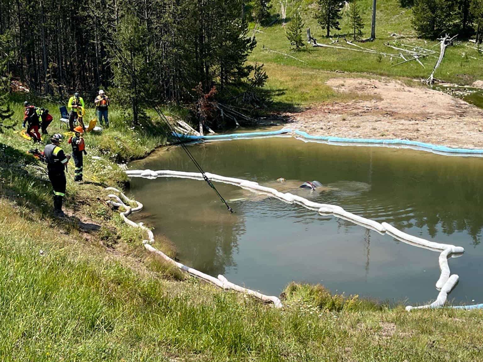 car submerged geyser yellowstone