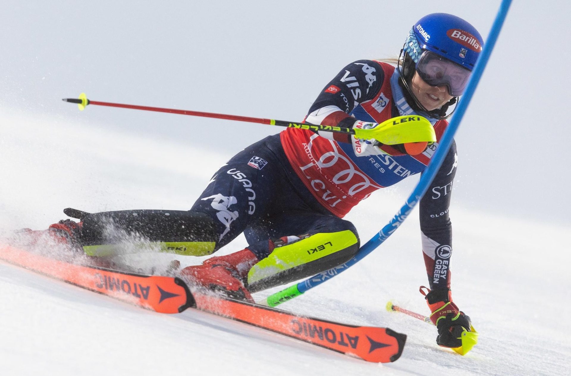 Mikaela Shiffrin on the slalom course in Levi, Finland.