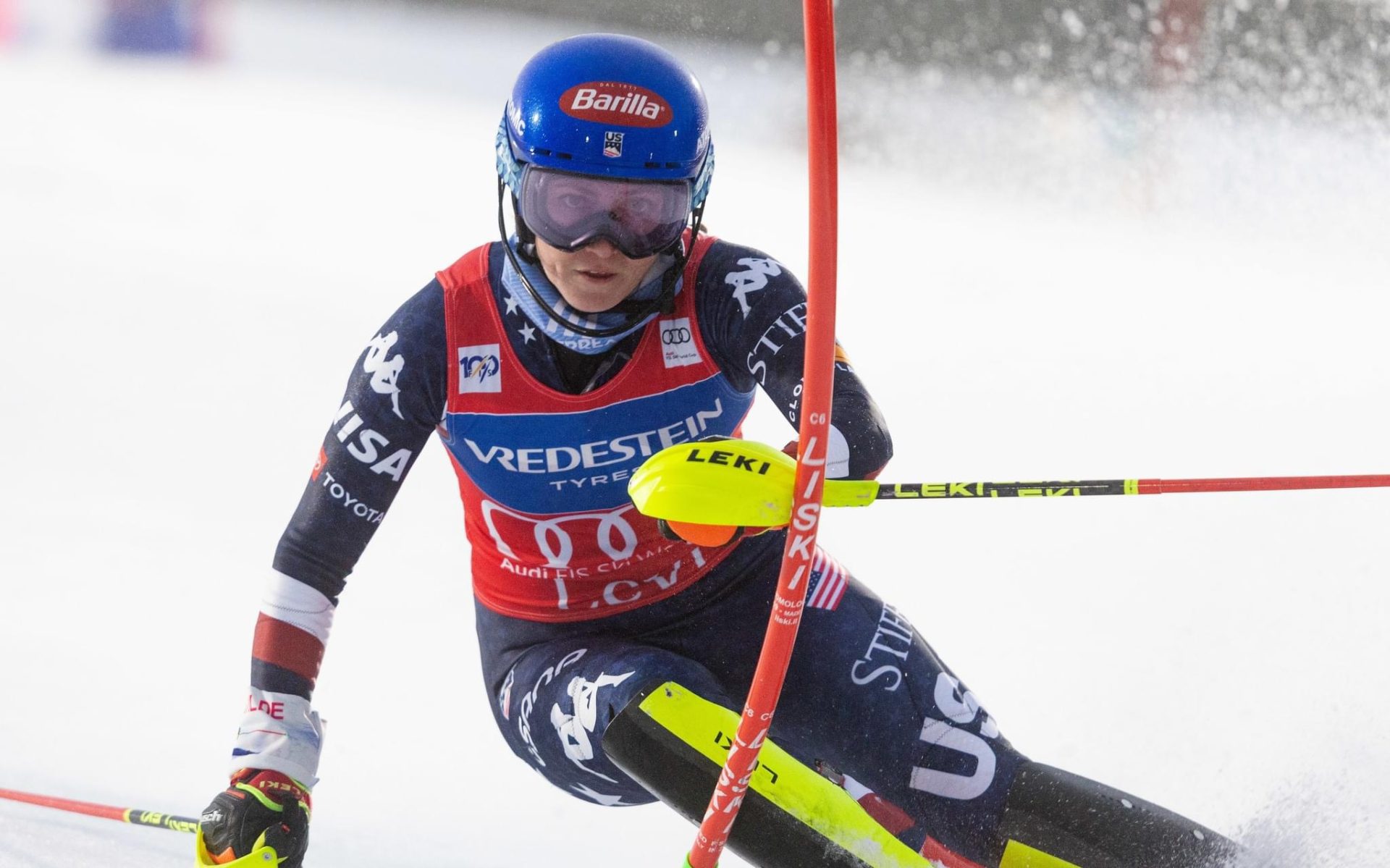 Mikaela Shiffrin on the slalom course in Levi, Finland.