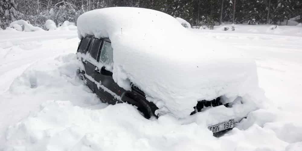 Car stranded in deep snow
