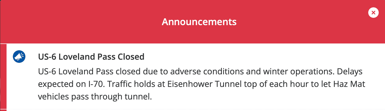 Loveland Pass closed due to avalanche danger