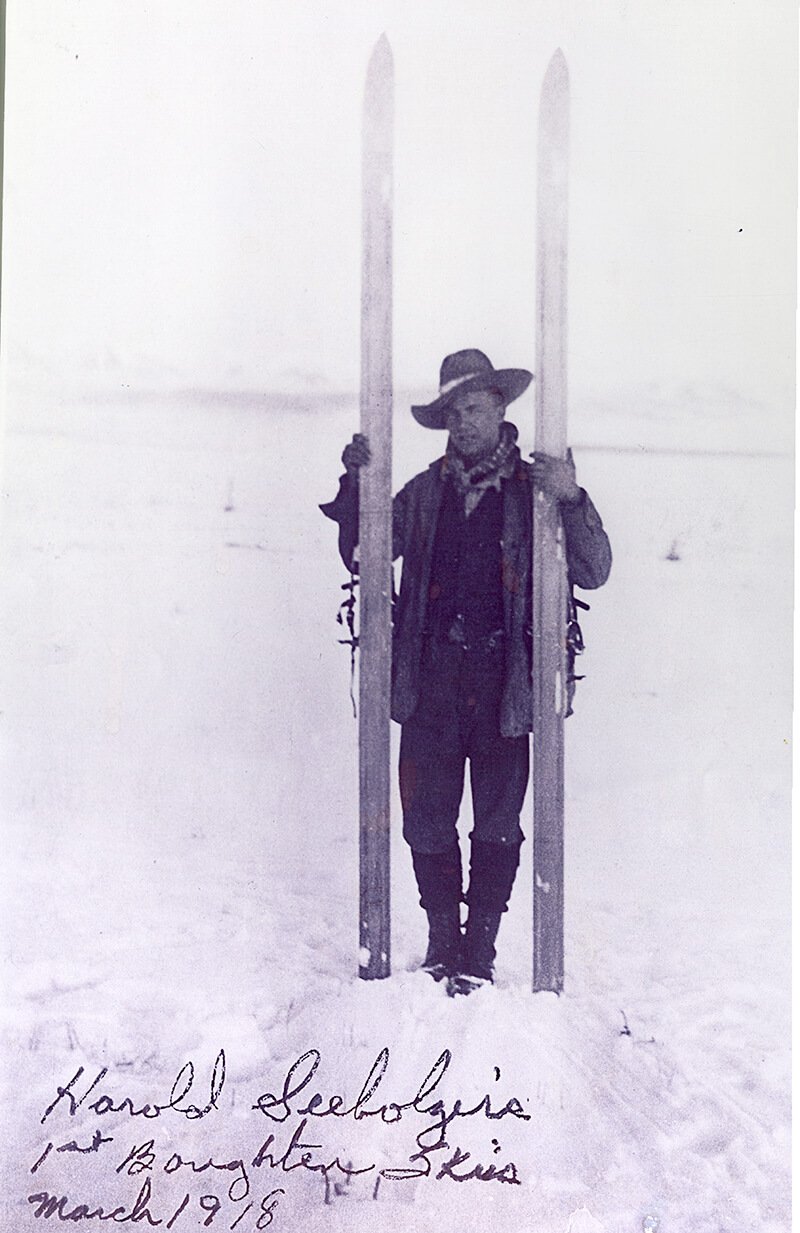 Harold Seeholzer in 1918 with his first pair of skis. Photo Credit: Beaver Mountain