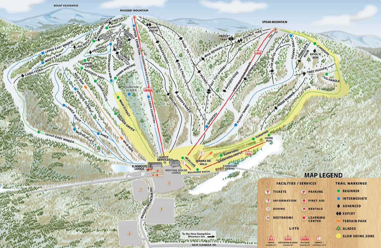 Ragged Mountain Resort, NH, trail map.