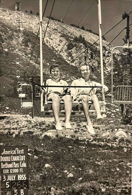 Riding America's First double chair lift on the now abandoned Berthoud Pass Ski Area. Photo Credit: SnowBrains 