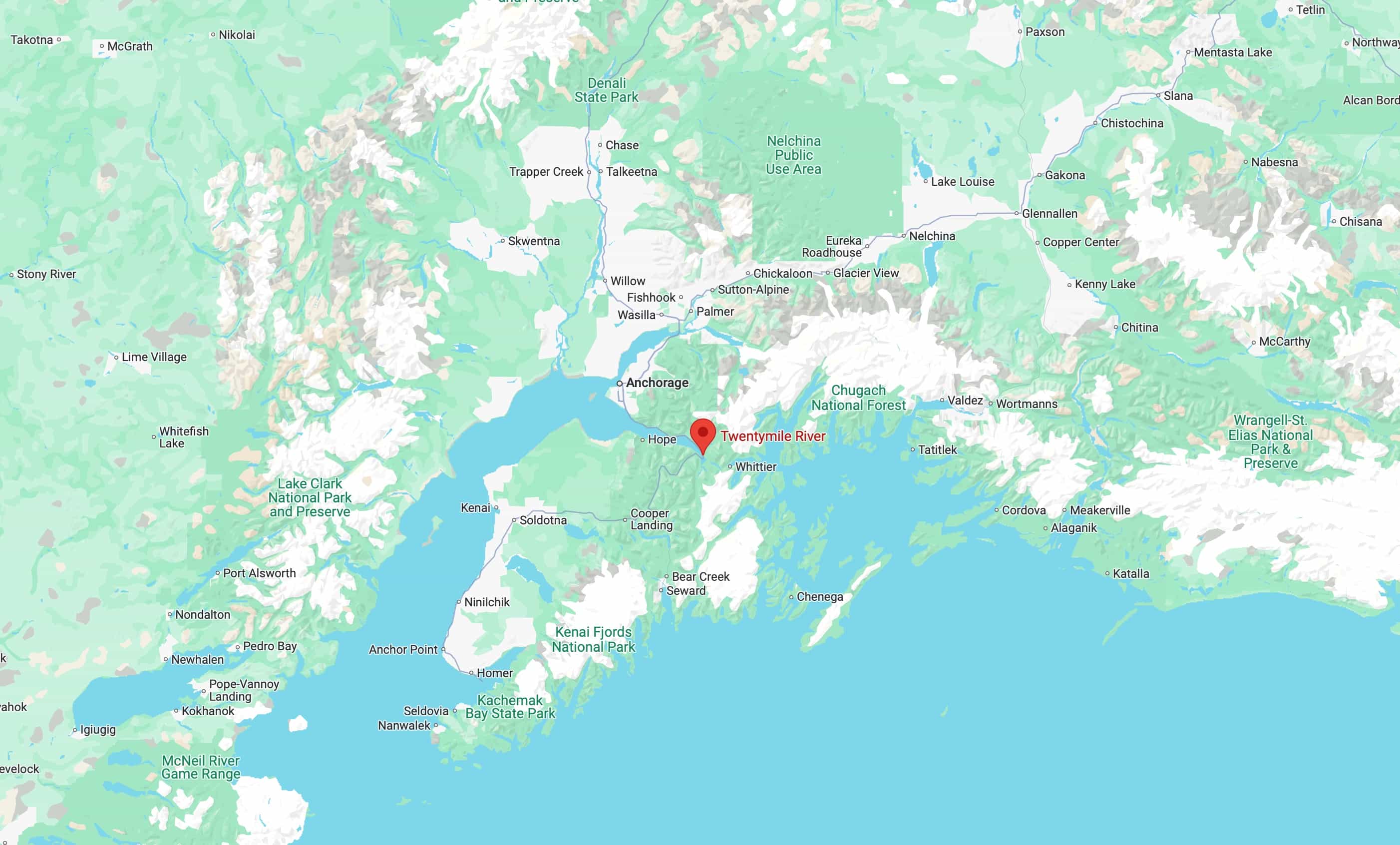 Twentymile River, AK, where Multiple Heli-Skiers Trapped Following Avalanche Near Girdwood, Alaska