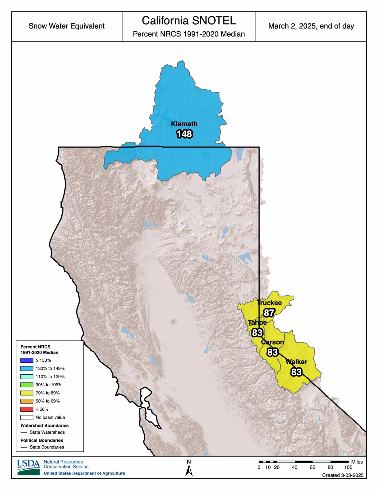 Current California snowpack. | Image: NWS