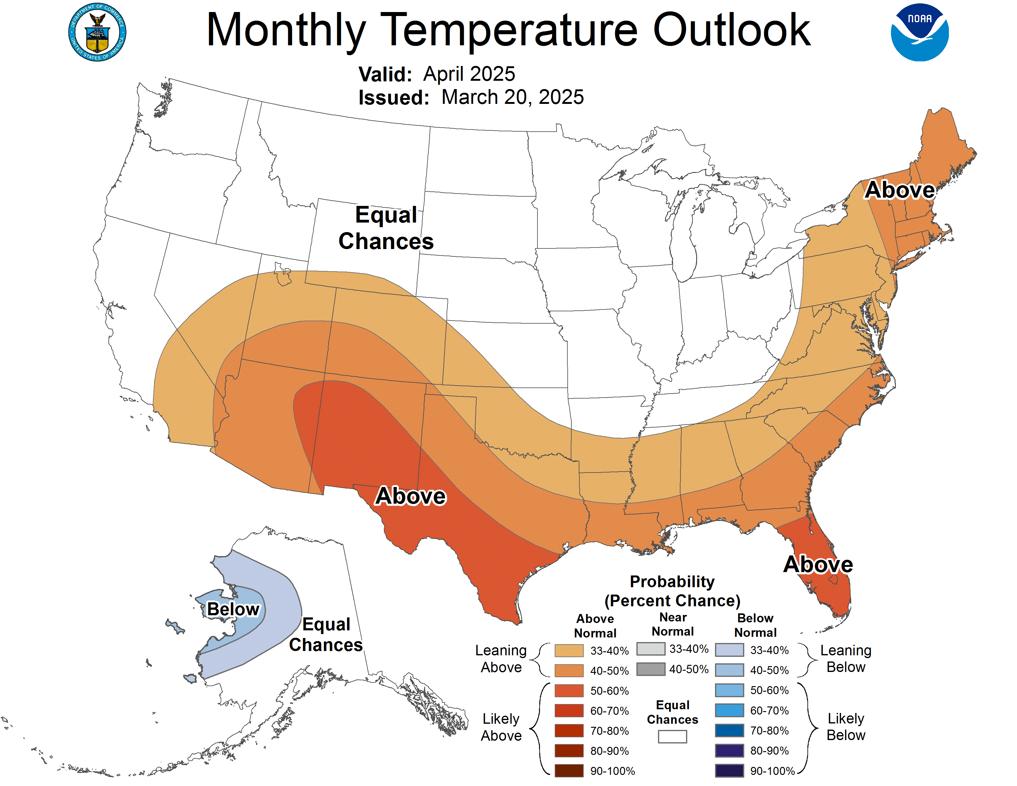April 2025 temperature outlook. | Image: NOAA