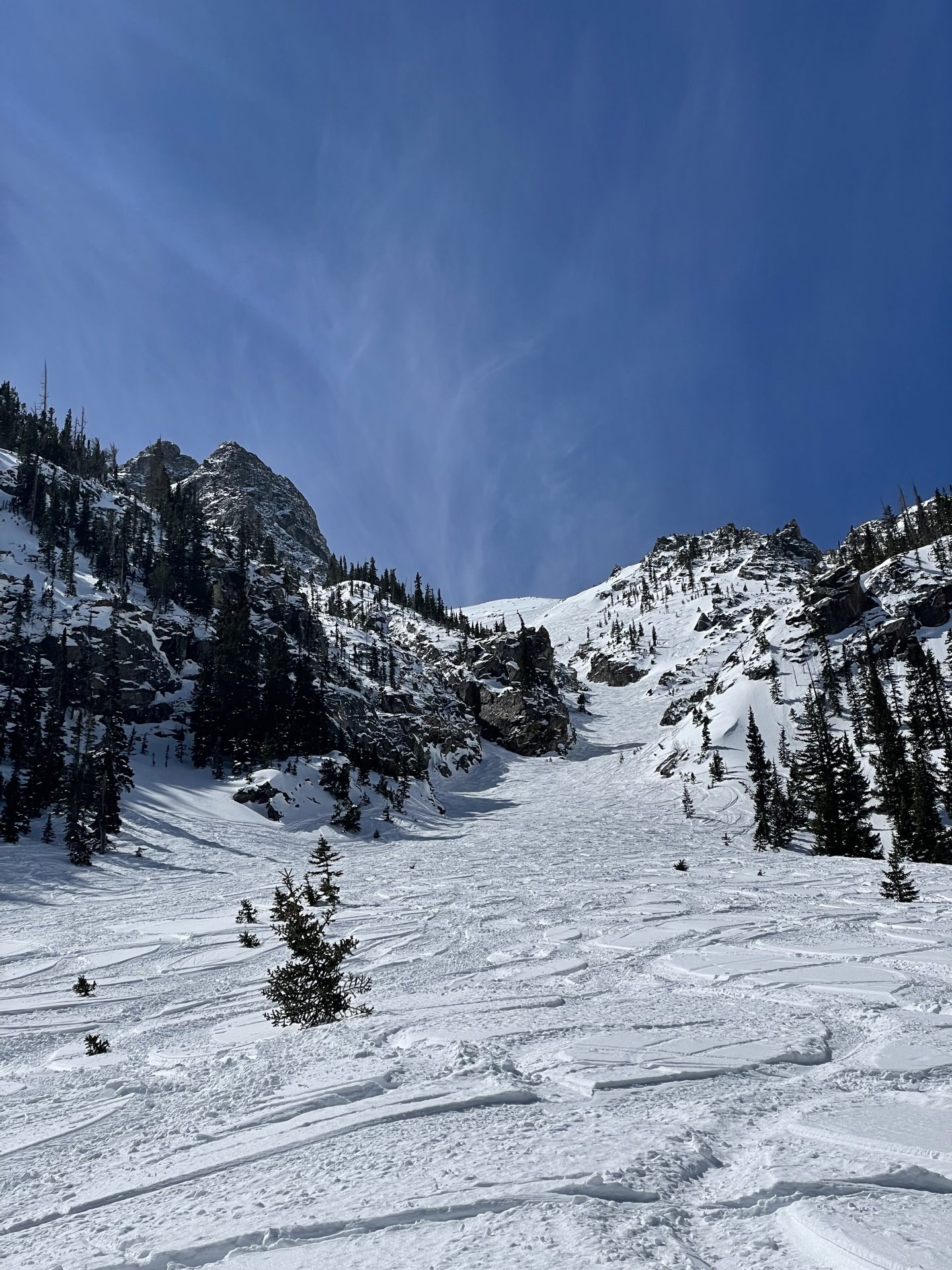Looking up the 3,000 foot couloir. <yoastmark class=