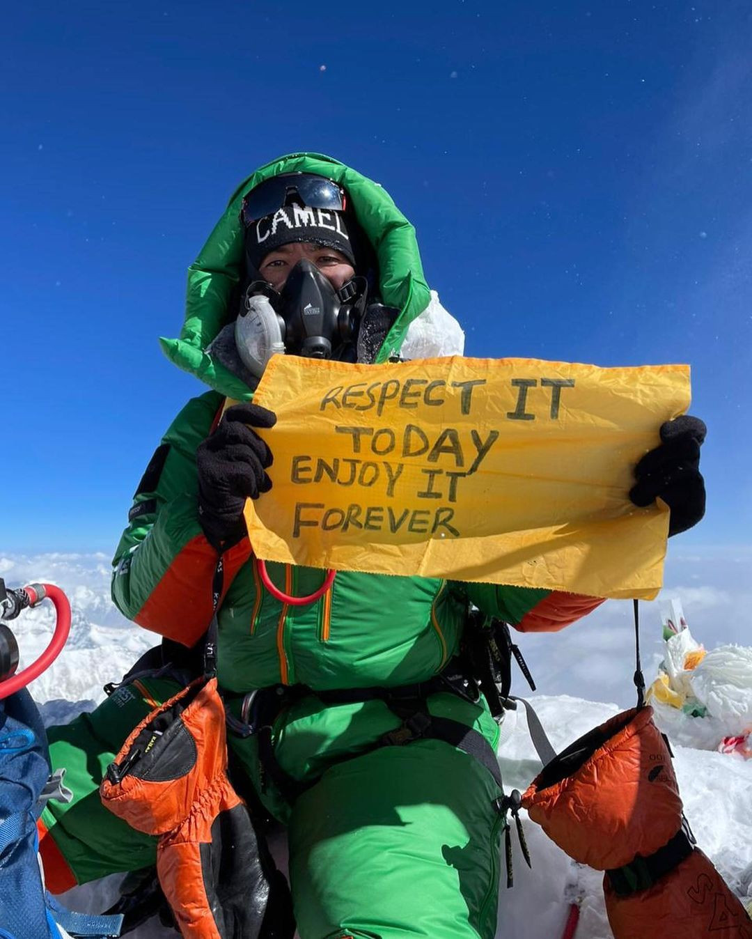 Kami Rita on top of Mount Everest, 2023. Photo Credit: Buddha Air