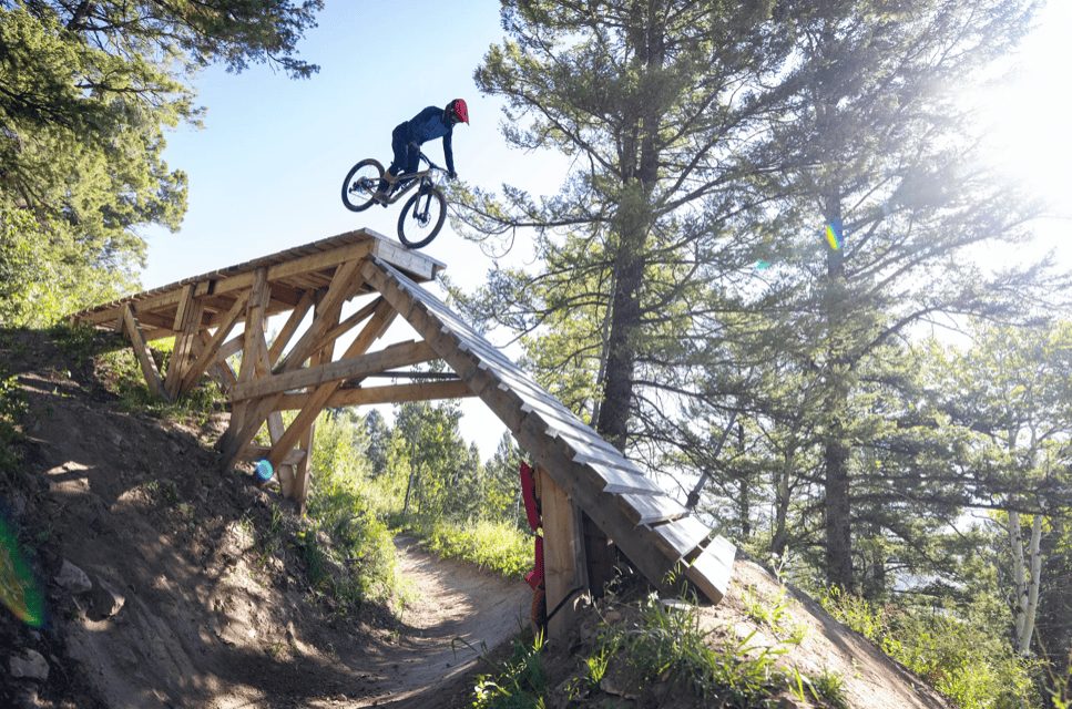 mountain biker on ramp at Jackson Hole